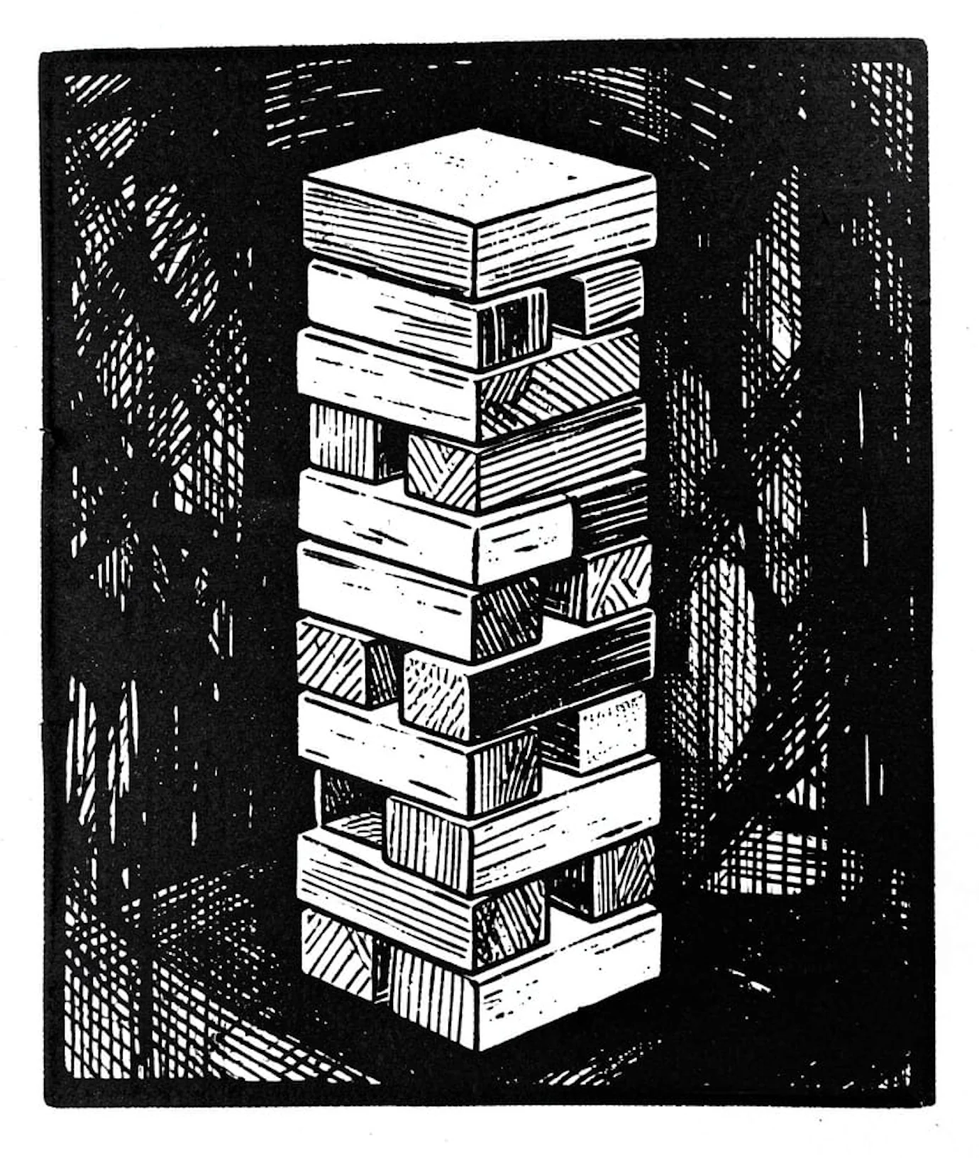 Jenga tower with a missing block