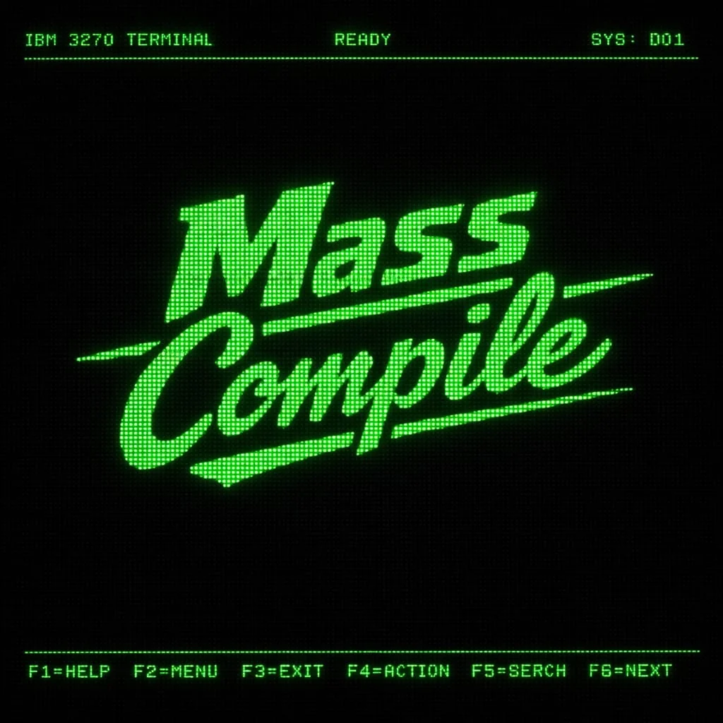 Mass Compile in green LED letters on a black 3270-style screen