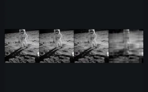 A photo of Buzz Aldrin on the Moon rebuilt from its SVD at three ranks