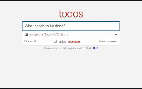 TodoMVC served by an X_eTaL program, its items kept in SQLite
