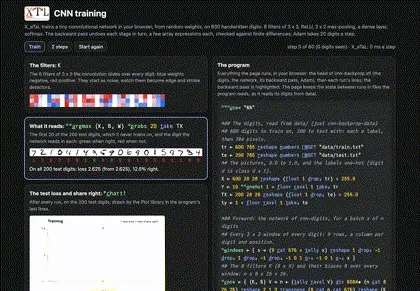 X_eTaL training a tiny CNN on 600 handwritten digits in the browser